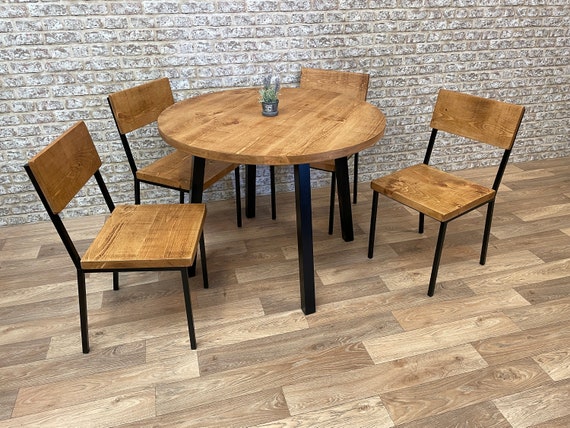 Mesa Redonda De Comedor 120 Cm Con Patas De Metal Y Estante: Estilo Industrial Vintage Para Casa O Cafetería