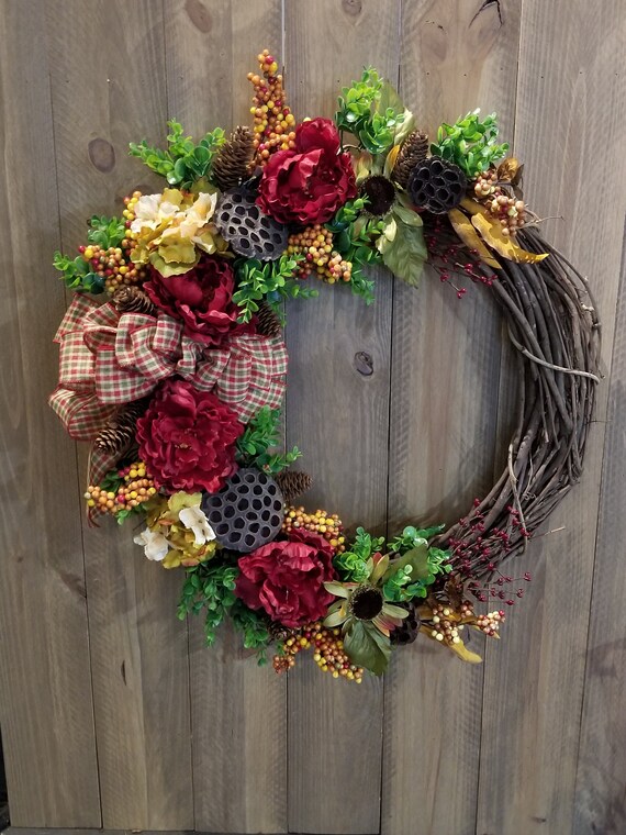 Large Wreath Christmas Chimney Wreath Traditional Country Etsy