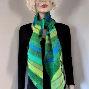 Liz & Joe silk scarf, Different kinds of silk and some linen, green-turquoise, Handyed with ECO-FRIENDLY DYES, Handmade in The Netherlands image 6