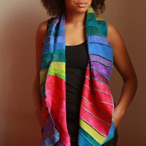 Rainbow scarf made with 100% silk and linen, different types of silk, handdyed with eco-friendly dyes, handmade in Holland, free shipping image 3