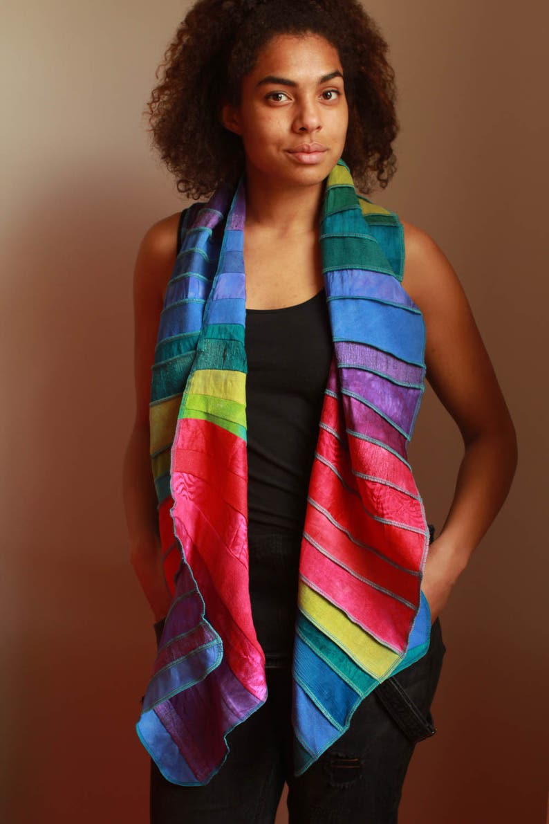 Rainbow scarf made with 100% silk and linen, different types of silk, handdyed with eco-friendly dyes, handmade in Holland, free shipping image 3