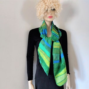 Liz & Joe silk scarf, Different kinds of silk and some linen, green-turquoise, Handyed with ECO-FRIENDLY DYES, Handmade in The Netherlands image 8