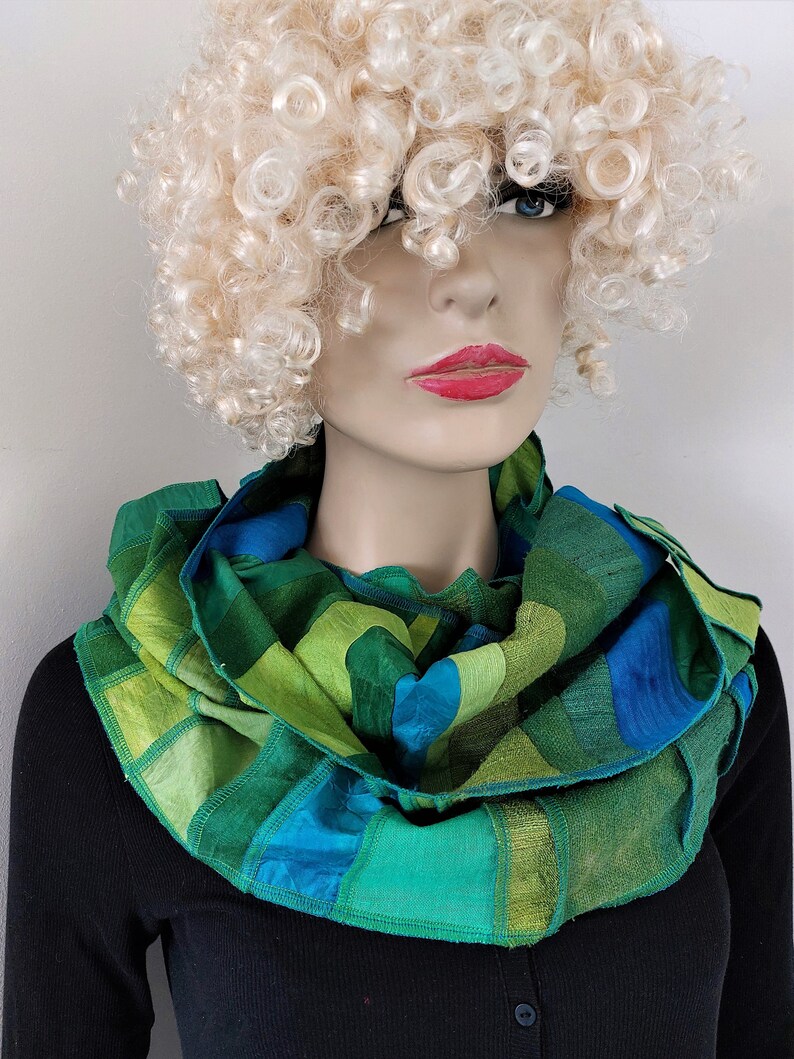 Liz & Joe silk scarf, Different kinds of silk and some linen, green-turquoise, Handyed with ECO-FRIENDLY DYES, Handmade in The Netherlands image 5