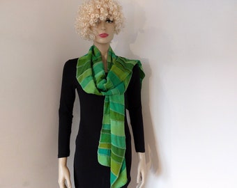 Viscose scarf, moss green, handdyed patchwork scarf, free shipping, tie dye, handmade in Holland by Liz & Joe, hippie chic, gift for women