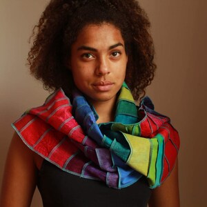 Rainbow scarf made with 100% silk and linen, different types of silk, handdyed with eco-friendly dyes, handmade in Holland, free shipping image 2