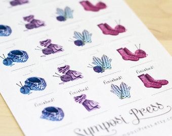 Knits! Work-in-progress (WIP) knit accessory stickers in "Chutney" colors - Watercolor Planner Stickers