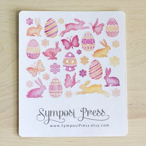 Bunnies & Eggs! Easter stickers in "Cerise" - Watercolor Planner Stickers