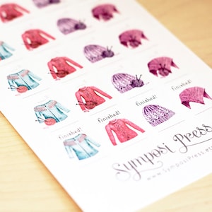 Knits! Work-in-progress (WIP) knitting stickers in "Berry" - Watercolor Planner Stickers