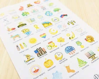 US Holidays  - Watercolor Planner Stickers - SMALL