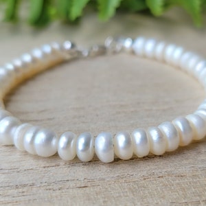 Sterling Silver 6mm Freshwater Pearls Beaded Bracelet, June Birthstone, Pearl Jewelry, Gift Bracelet, Custom Size, Handmade