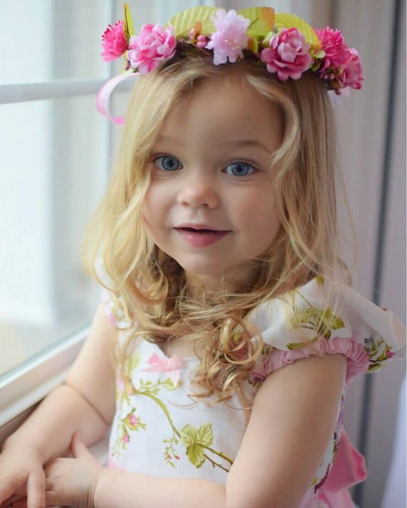 Girls Floral Hair Wreath Storybook Flower Crown Toddler Hair Wreath Photo Prop Woodland Hair Wreath Storybook Photo Shoot C26