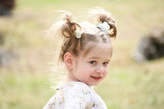 Flower Girl Ivory Blush Floral Pigtail Hair Clips Floral Piggie Clips Small Clips For Pigtails Alligator Flower Hair Clips Piggie Bun Clips