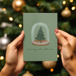 Cartão de Natal, Cartão de Natal do Globo de Neve, cartão de Natal, cartão de Natal escrito à mão, cartão de Natal desenhado à mão, DOWNLOAD DIGITAL