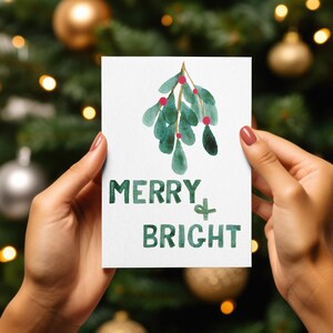 Kerstkaart, Merry & Bright Card, kerstkaart, handgeschreven kerstkaart, handgeschilderde kerstkaart, DIGITALE DOWNLOAD
