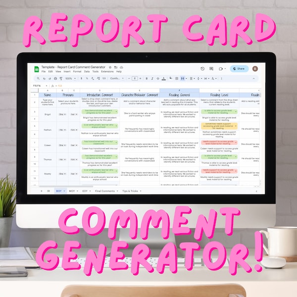 Teacher Report Card Comment Generator, Teacher Tools, Report Card Comment Generator, Teacher Template, Editable Template for Teachers