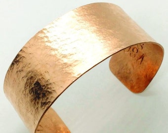 1" Wide Hammered Copper Cuff Bracelet - USA Artisan Made