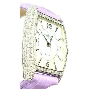 Elegant Schilling Women's Diamond Watch Mother Of Pearl Stainless Steel Purple Wristwatch image 2