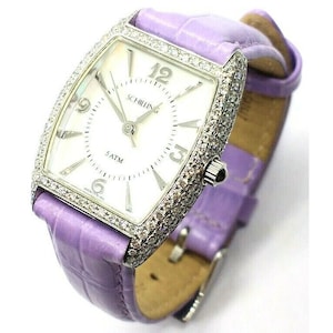 Elegant Schilling Women's Diamond Watch Mother Of Pearl Stainless Steel Purple Wristwatch image 1