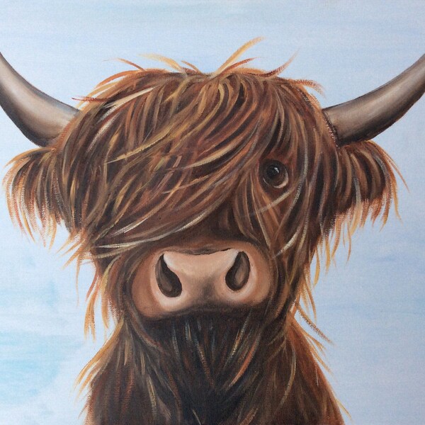 Highland Cow Oil painting on box canvas 'Wee Fergus' - Scottish Hairy cow