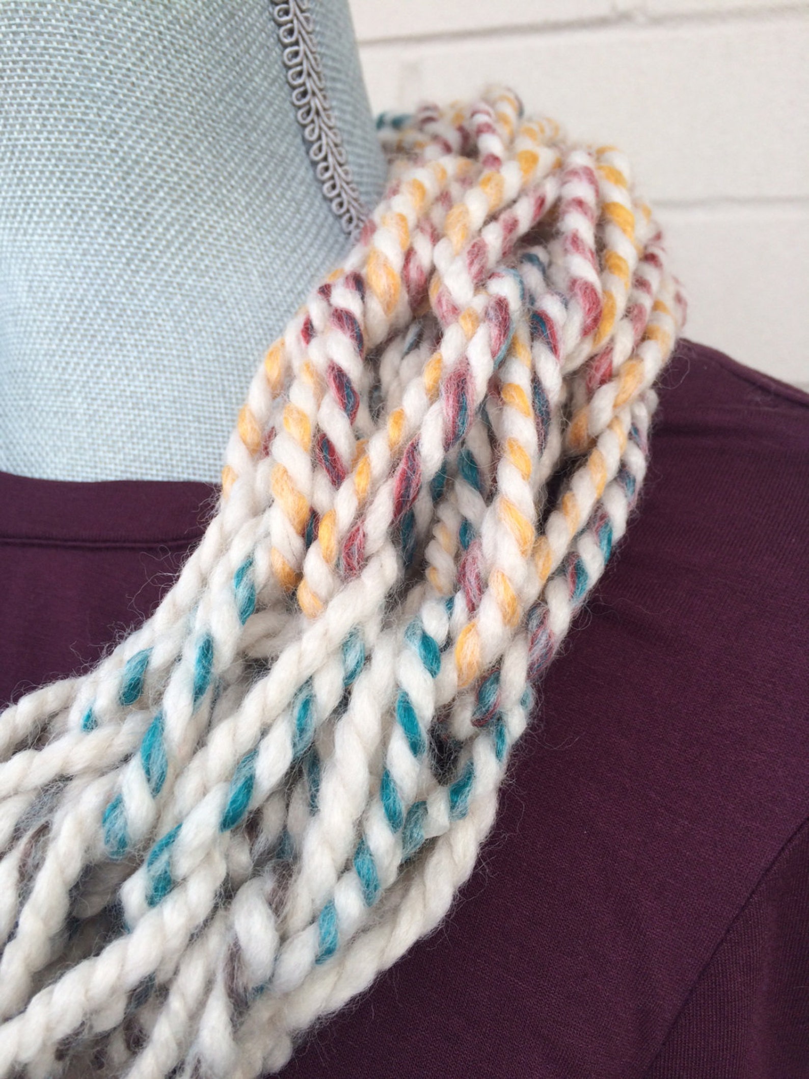 Single Wrap Scarf, Hand Knit Cowl, Infinity Scarf, Arm Knit Scarf ...