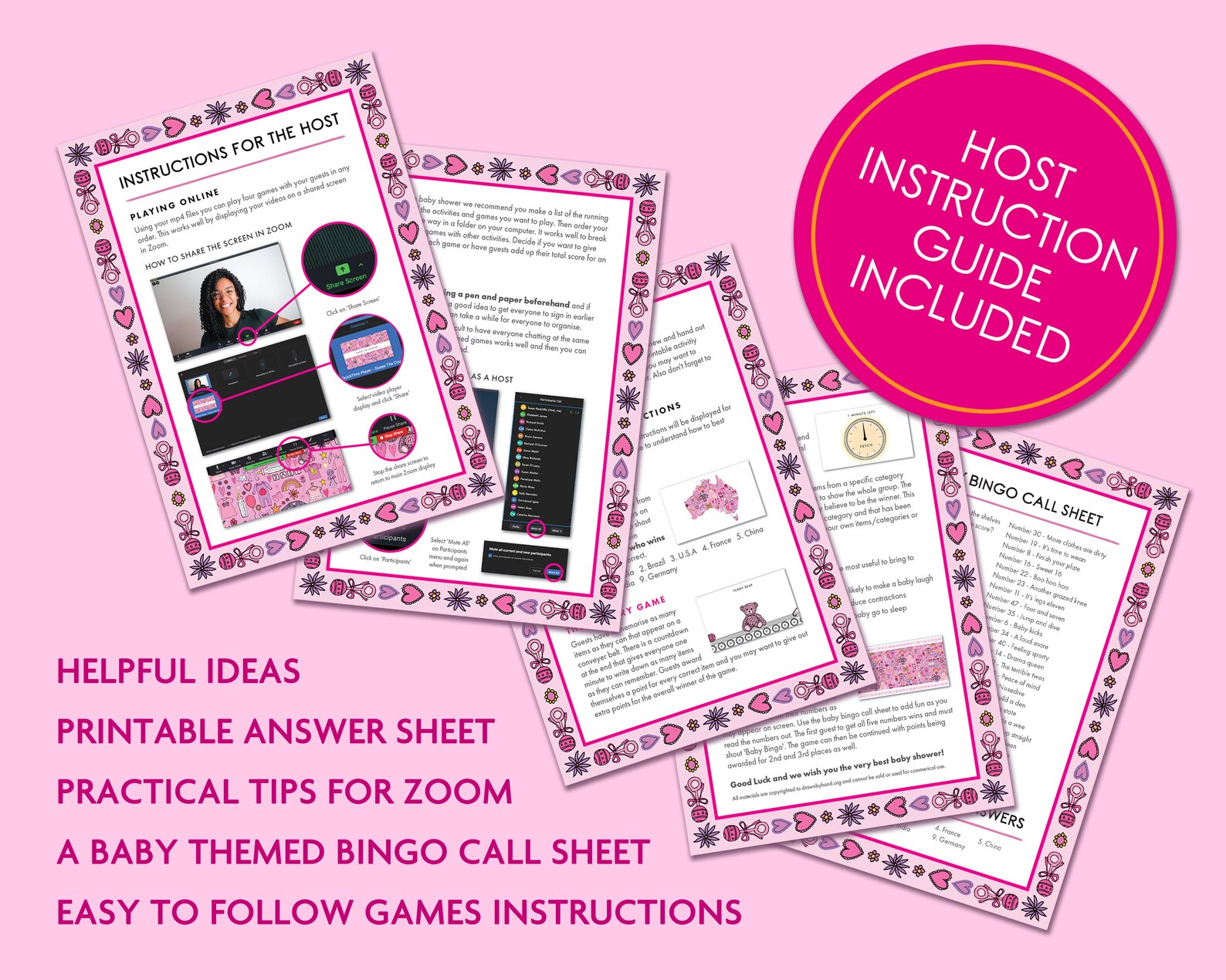 Baby Shower Virtual Games Pink Girl Theme Online Baby Etsy UK