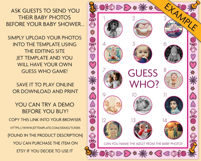 Guess the Baby Game Editable Template for a Baby Shower. Etsy