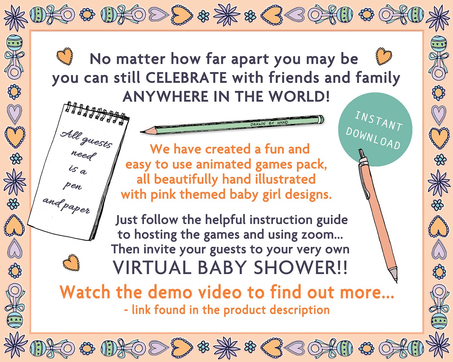 Animated Baby Shower Games for Zoom in an Illustrated Neutral Etsy Canada