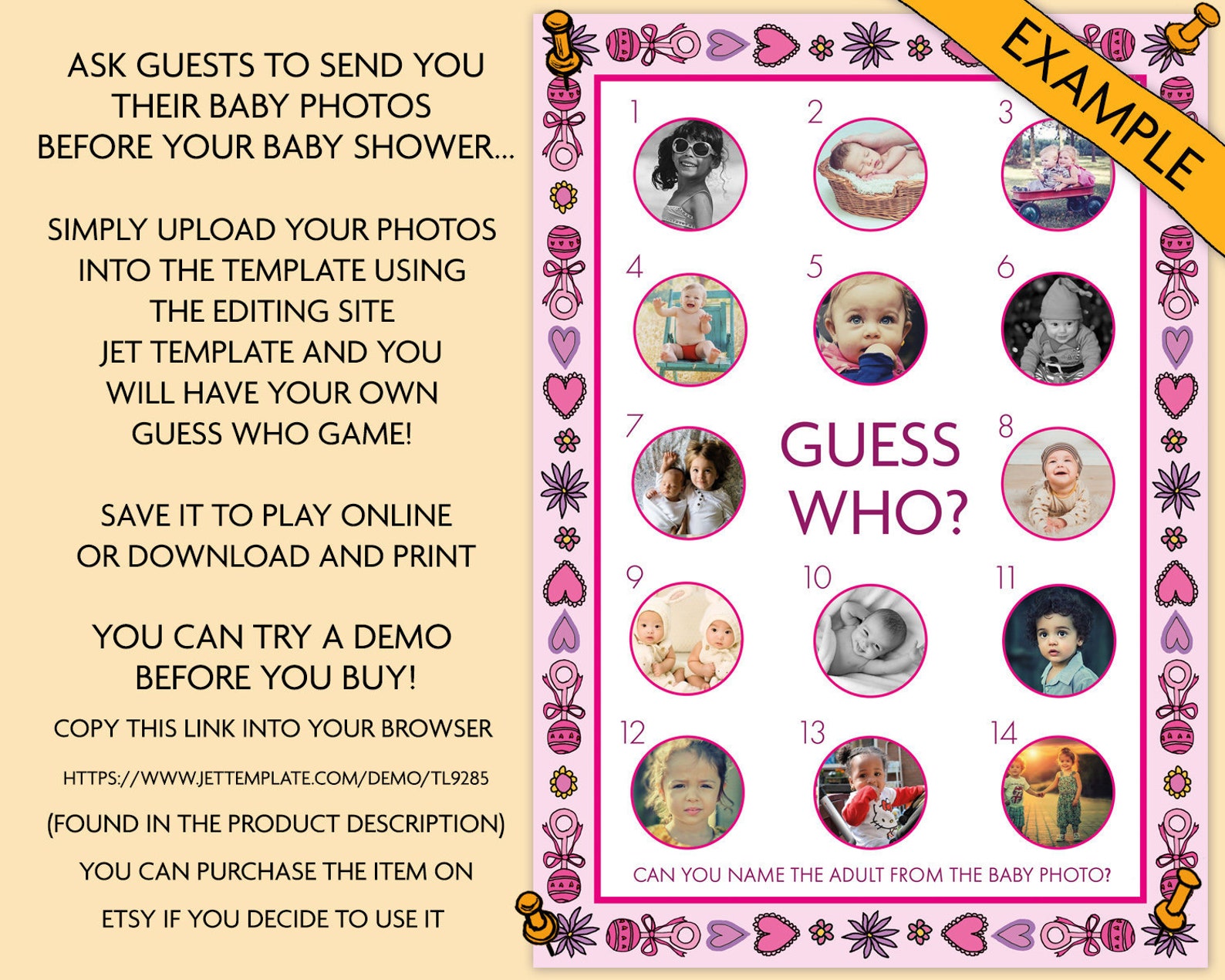 Guess the Baby Game Editable Template for a Baby Shower. | Etsy