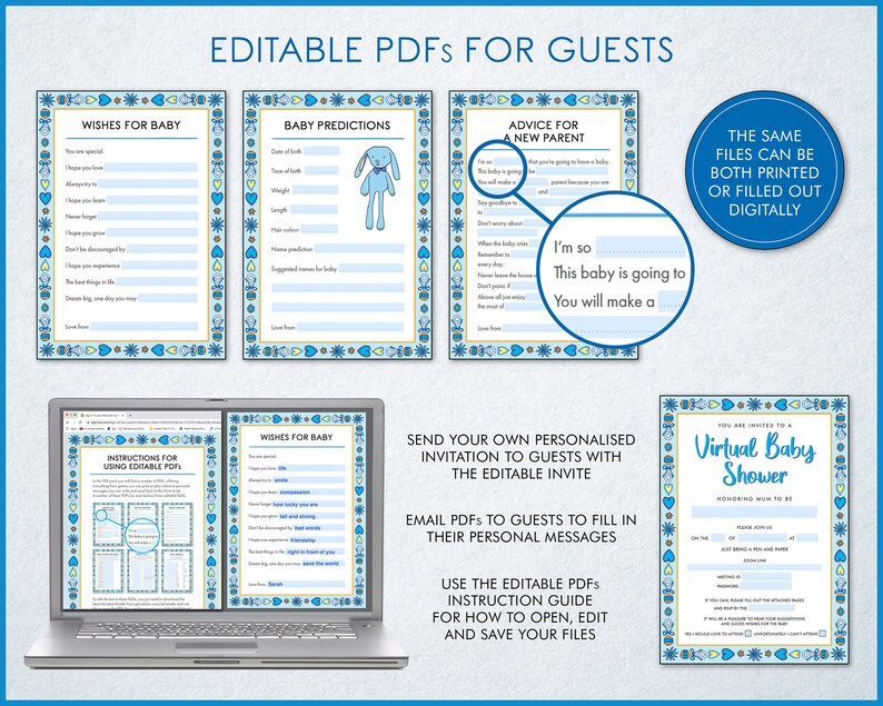 Baby Boy Virtual Baby Shower Party Pack Blue Theme Online / Etsy UK