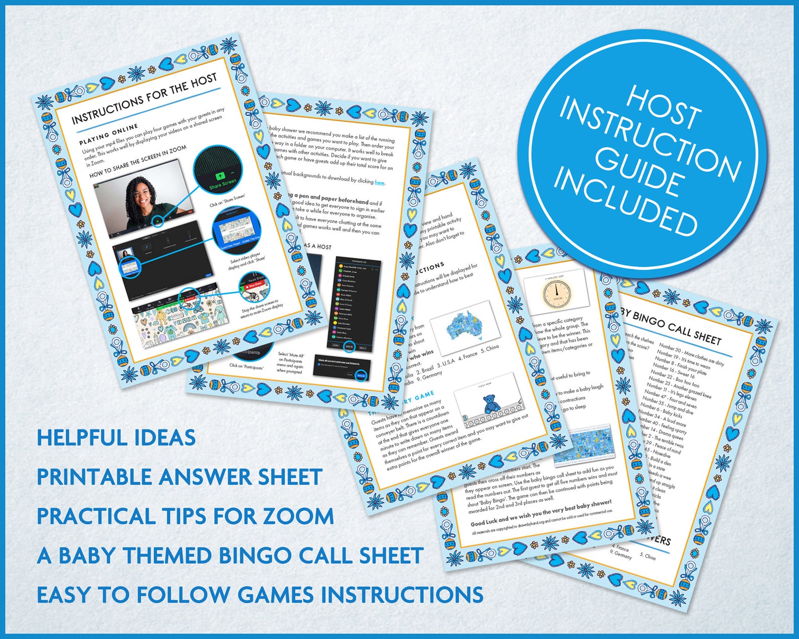 Baby Boy Virtual Baby Shower Party Pack Blue Theme Online / Etsy UK