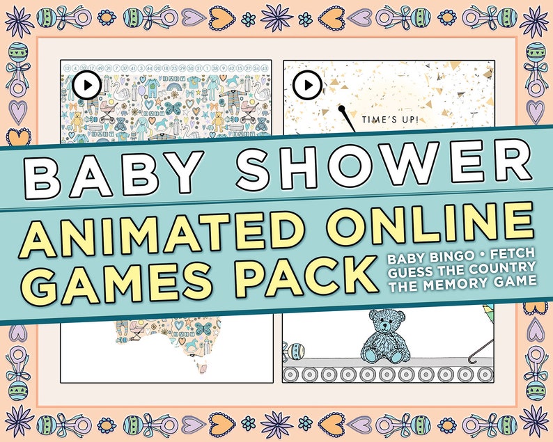 Animated Baby Shower Games for Zoom in an Illustrated Neutral Theme