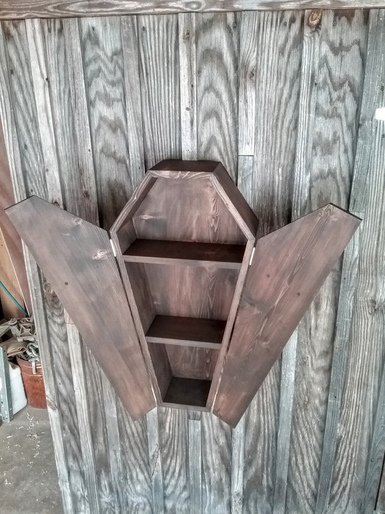 Gothic coffin shelf,Coffin shelf,Hanging Coffin,Coffin with doors,Goth Decor,Ritual Supply Case,Dracula, Coffin Shelf, Coffin with doors image 1