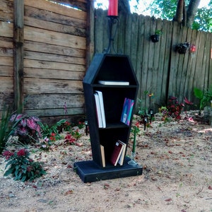 coffin,bookcase,coffin bookshelves,gothic decor,pagan decor,coffin,book shelf,goth,bookcase coffin,coffin display,witch bookcase,gothic love