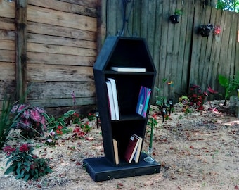 coffin,bookcase,coffin bookshelves,gothic decor,pagan decor,coffin,book shelf,goth,bookcase coffin,coffin display,witch bookcase,gothic love