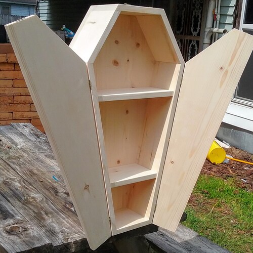 Coffin Book Case,Coffin Shelf,Coffin with Doors,Hanging Coffin Display Storage,Gothic Shelf,Supply Case,Wood Wall Art,Gothic Shelving,Goth