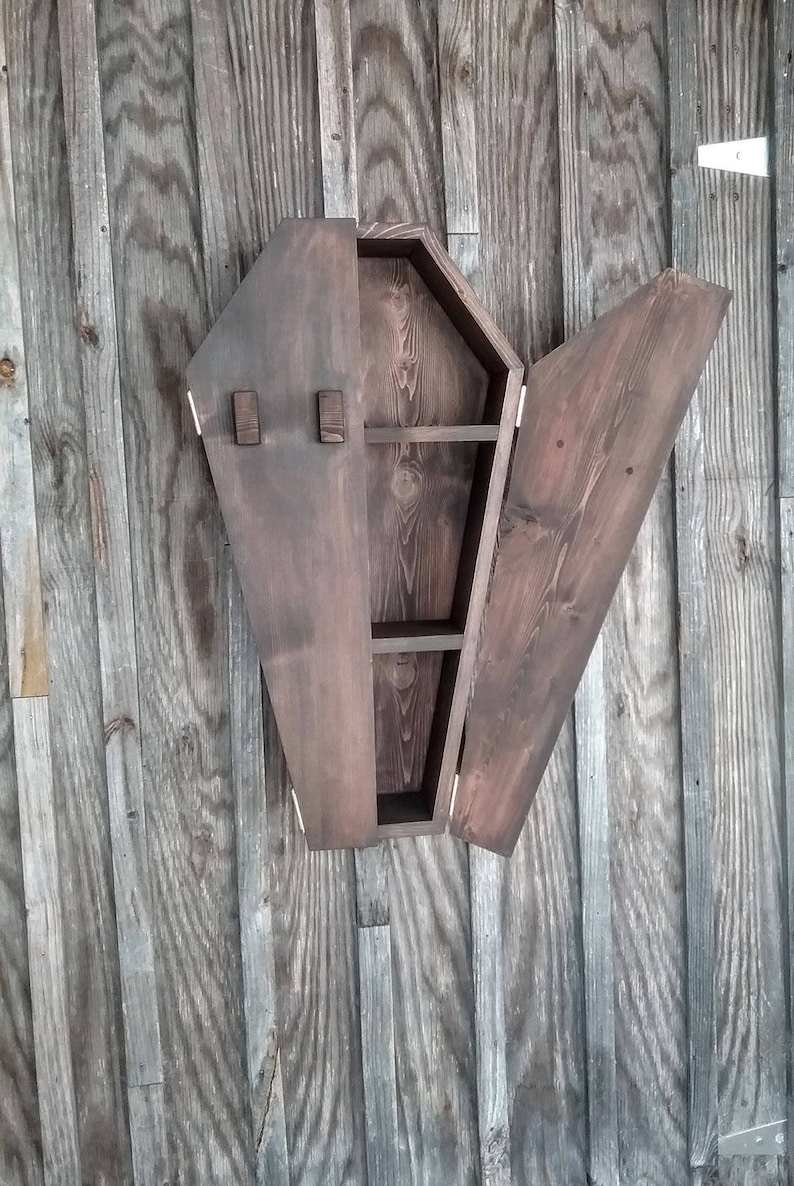 Gothic coffin shelf,Coffin shelf,Hanging Coffin,Coffin with doors,Goth Decor,Ritual Supply Case,Dracula, Coffin Shelf, Coffin with doors image 3