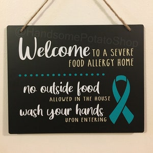 Food allergy warning hanging door sign 10&quot;x8&quot; FPIES Welcome