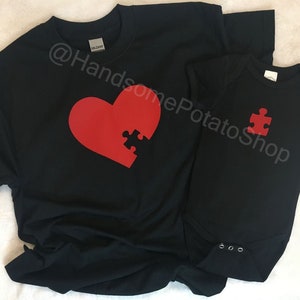 A Piece of My Heart : Mom and Baby Matching Puzzle Piece Heart shirt and infant bodysuit duo Mother Father Dad Child