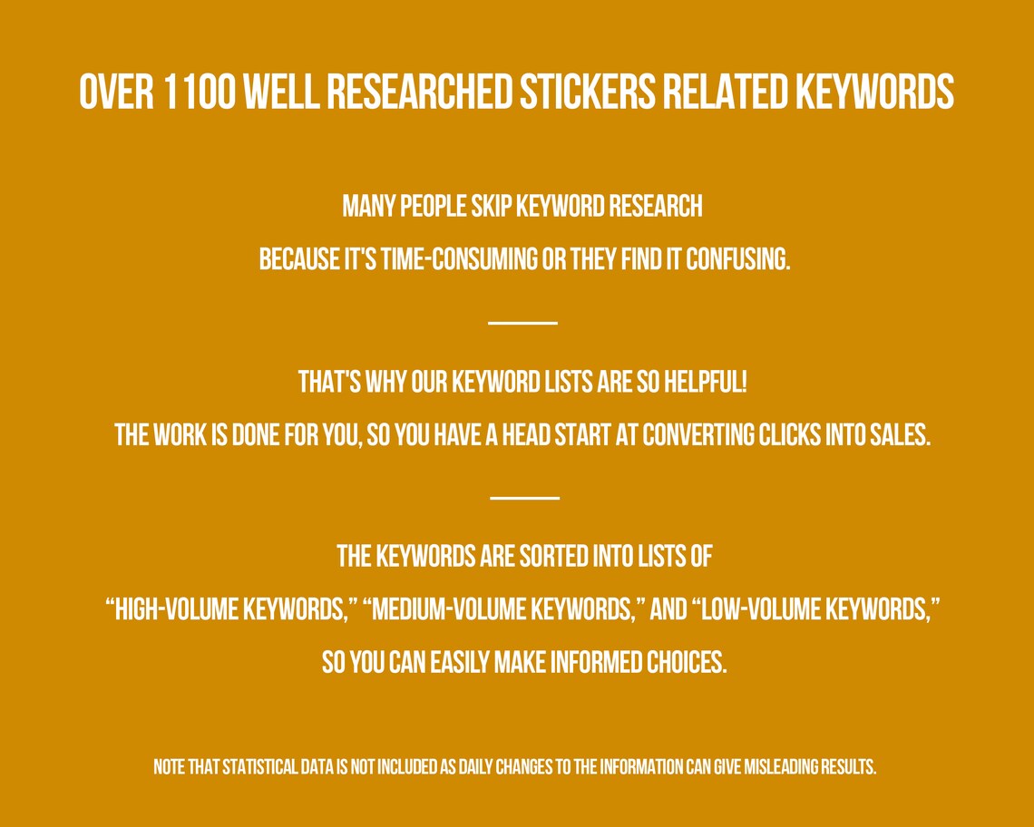 1100 Stickers Keywords for Etsy SEO Longtail Keywords List Etsy UK