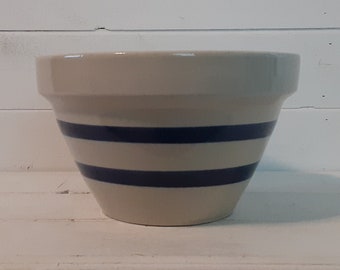 Vintage R. R. P. Co Two Blue Bands 8" Bowl RRP Co Mixing Bowl Robinson Ransbottom Roseville Ohio Made in USA Pottery Farmhouse Kitchen Decor