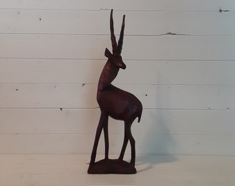 Large 18" Tall Vintage Wood Hand Carved Handcarved Gazelle Antelope African Safari Art Figurine Decor