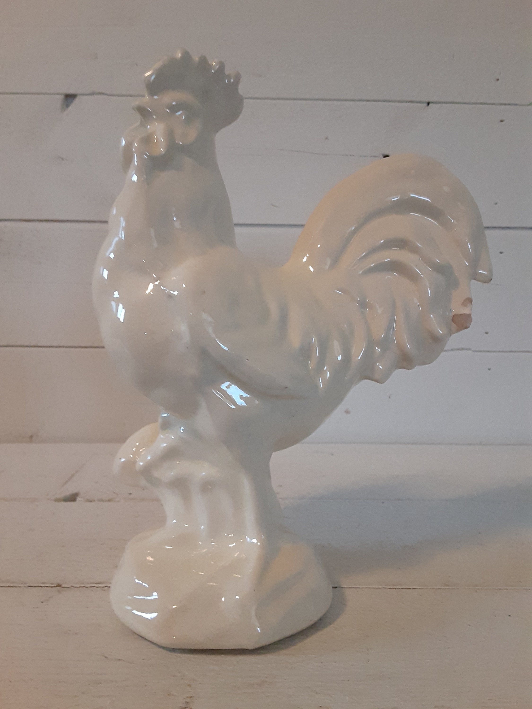black and white ceramic rooster