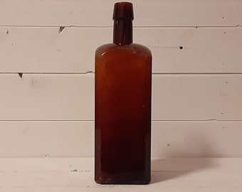 Antique 10" Tall SB&G Co Streator Bottle and Glass Company Square Amber Brown Beer Liquor Bitters Bottle Man Cave Decor Vase Glass Illinois