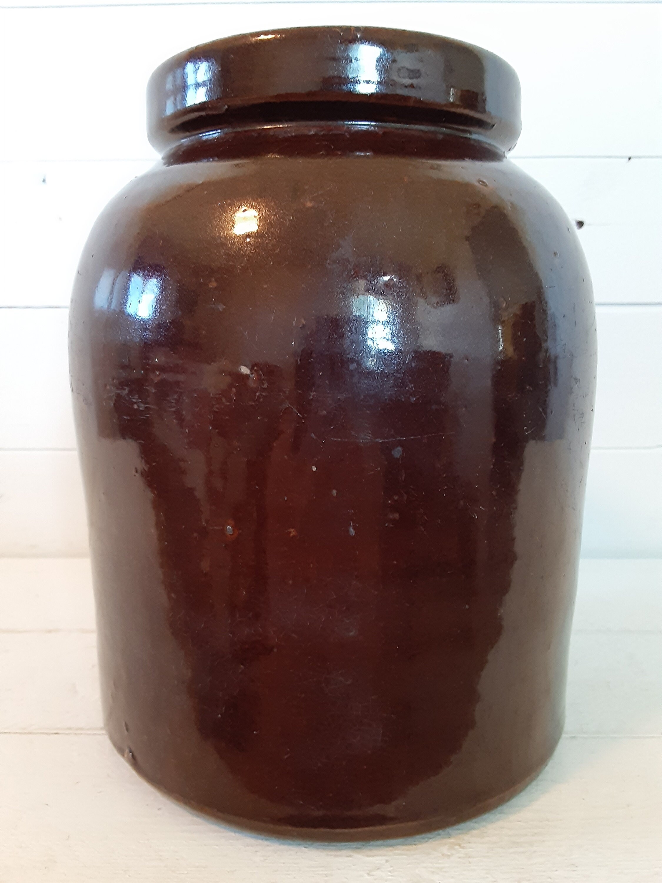 Vintage Dark Brown Glazed Stoneware Pickling Crock Jug Jar Etsy