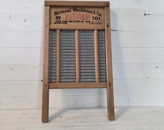 Tabla de lavar vintage National Washboard Co No 701 The Zing King Top Notch para ahorrar jabón. Estilo rústico de granja para lavandería. Fabricada en EE. UU.