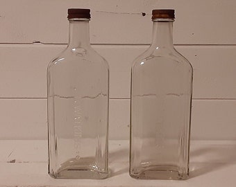 Vintage Set of Two The J.R. JR Watkins Co. Square Clear with Cap Bitters Medicine Glass Vase Apothecary Bottle Collector Collection Decor