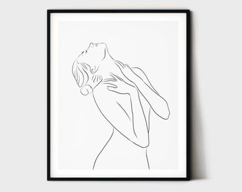 Woman Body Line Art, Minimal Line Drawing, Bedroom Wall Art, Woman Figure Sketch, One Line Drawing, Nude Art, Naked Woman Poster Printable