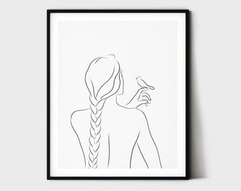 Woman and Bird, Minimal Line Drawing, Bedroom Wall Art, Woman Figure Sketch, One Line Drawing, Abstract Line Art, Aesthetic, Bird Printable