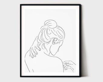 Woman Body Line Art, Minimal Line Drawing, Bedroom Wall Art, Woman Figure Sketch, One Line Drawing, Nude Art, Naked Woman Poster Printable