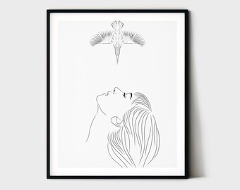 Woman Face Line Art, Minimal Line Drawing, Bedroom Wall Art, Woman Figure Sketch, One Line Drawing, Nude Art, Abstract Bird Art Printable